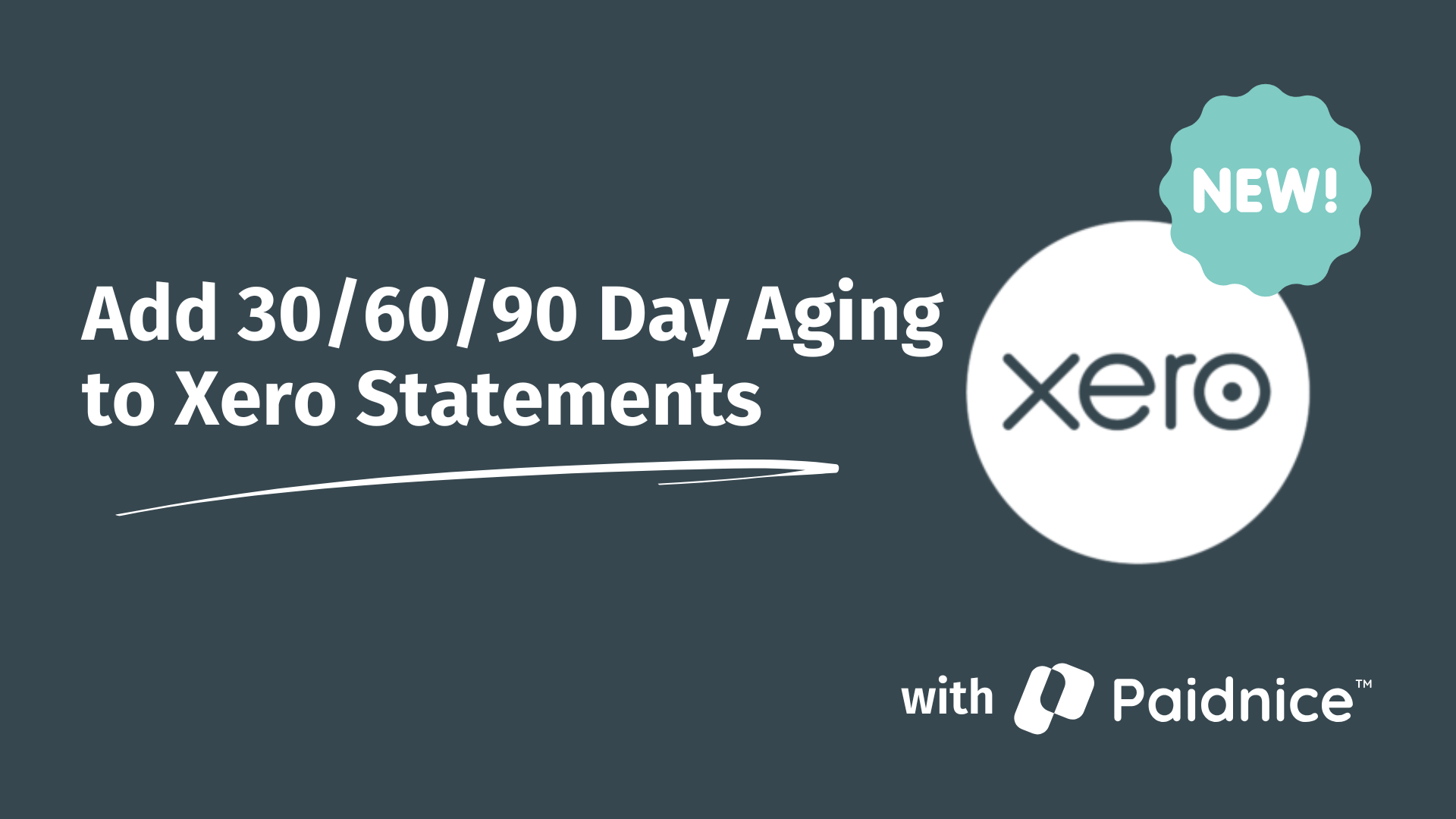 Blog header image showing 'Add 30/60/90 Day Aging to Xero Statements with Paidnice' title on dark blue background with Xero logo and NEW! badge highlighting this accounts receivable feature.