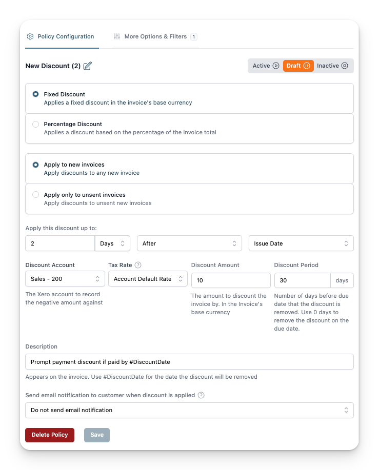 Apply Early Payment Discounts Xero screenshot 2