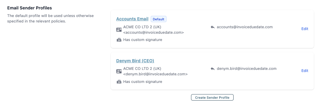 Sender Profiles screenshot 2