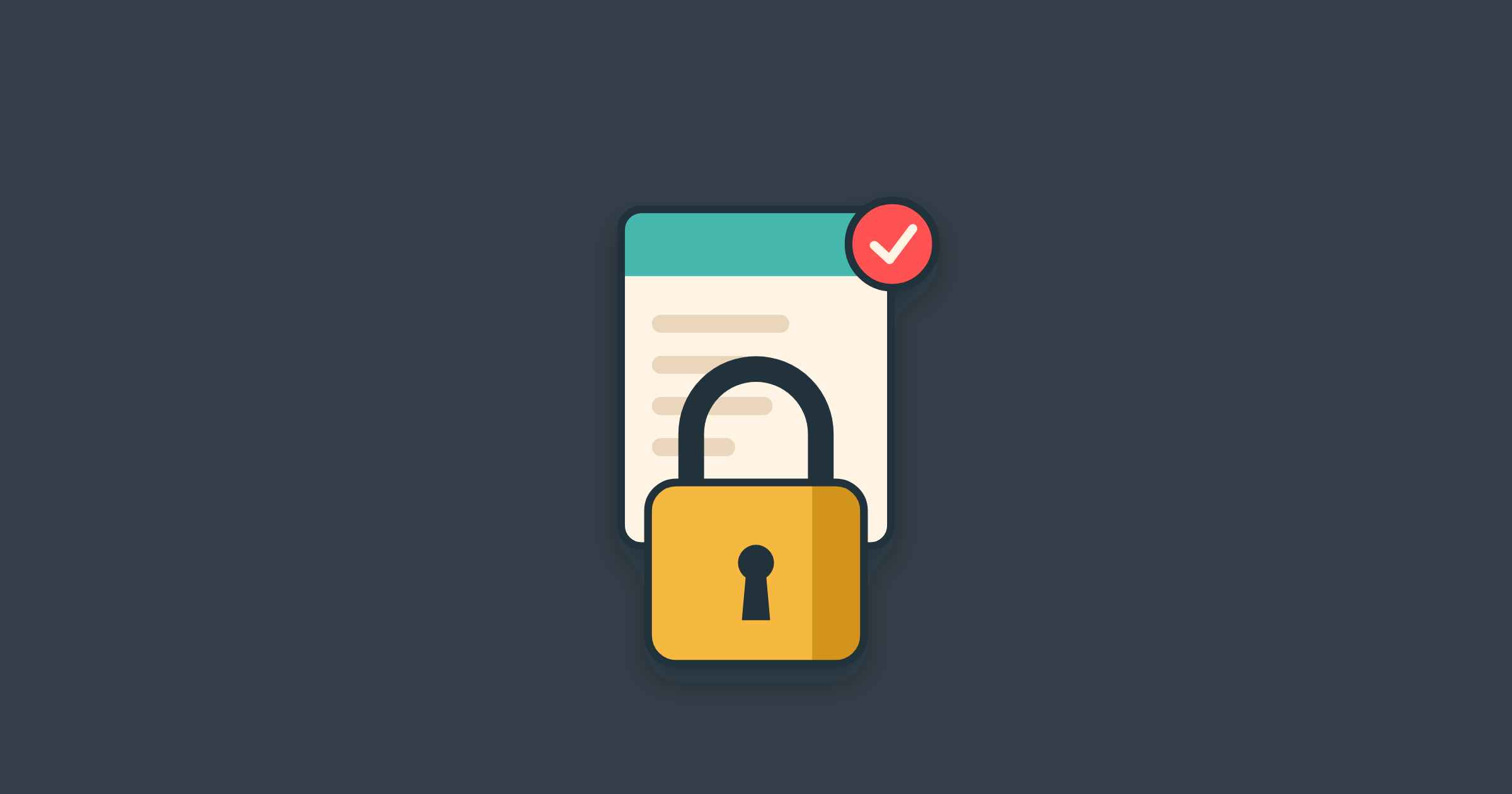 Illustration of an invoice behind a padlock with a coral verified tick, for a secure customer payment portal