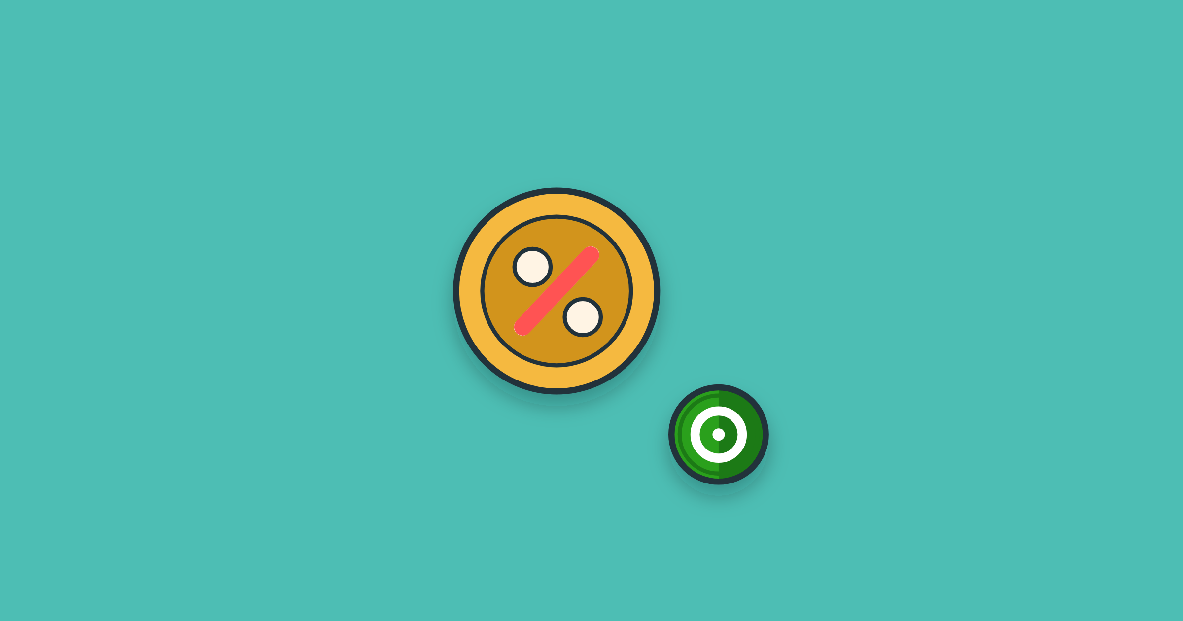 Illustration of a percentage coin with a QuickBooks partner coin, for early payment discounts in QuickBooks