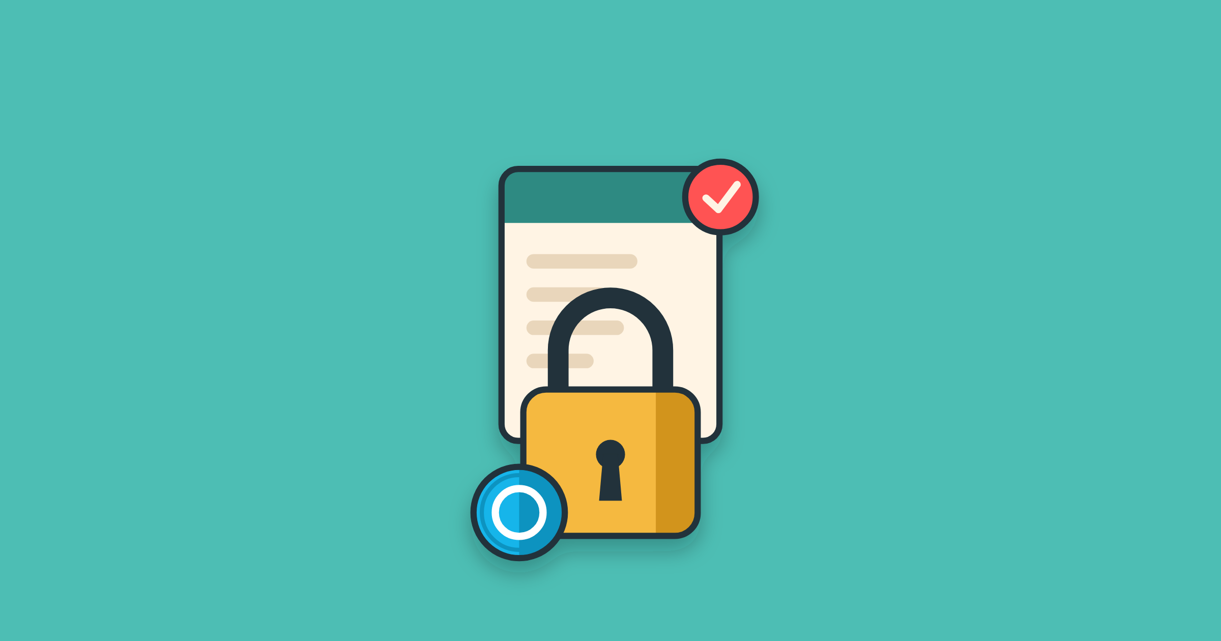 Illustration of a locked invoice with a Xero partner coin and a coral tick, for a customer payment portal in Xero