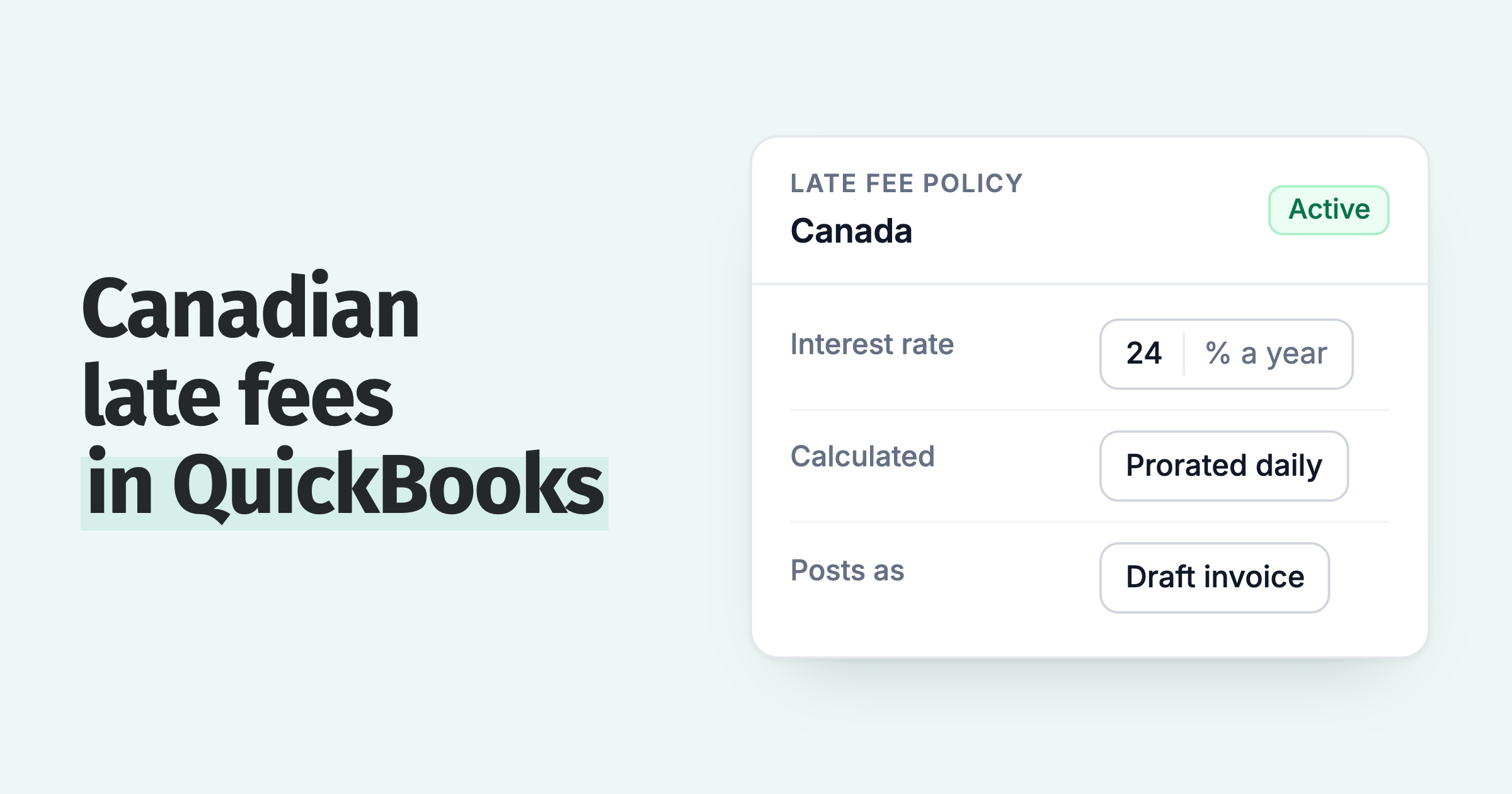 Paidnice late fee policy for Canada: 24% a year interest, prorated daily, posted to QuickBooks as a draft invoice