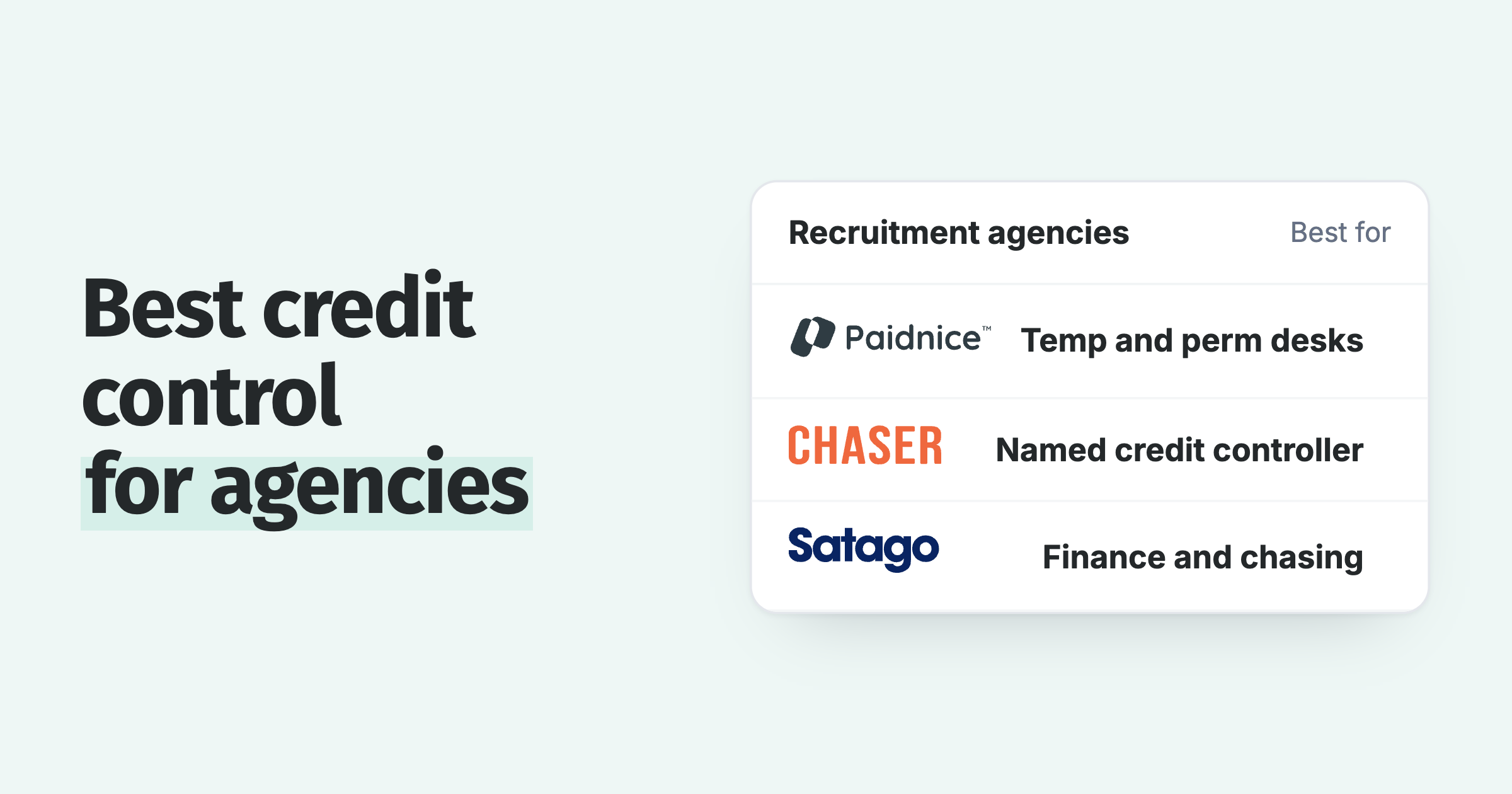 Credit control tools for recruitment agencies: Paidnice for temp and perm desks, Chaser and Satago with their best fit