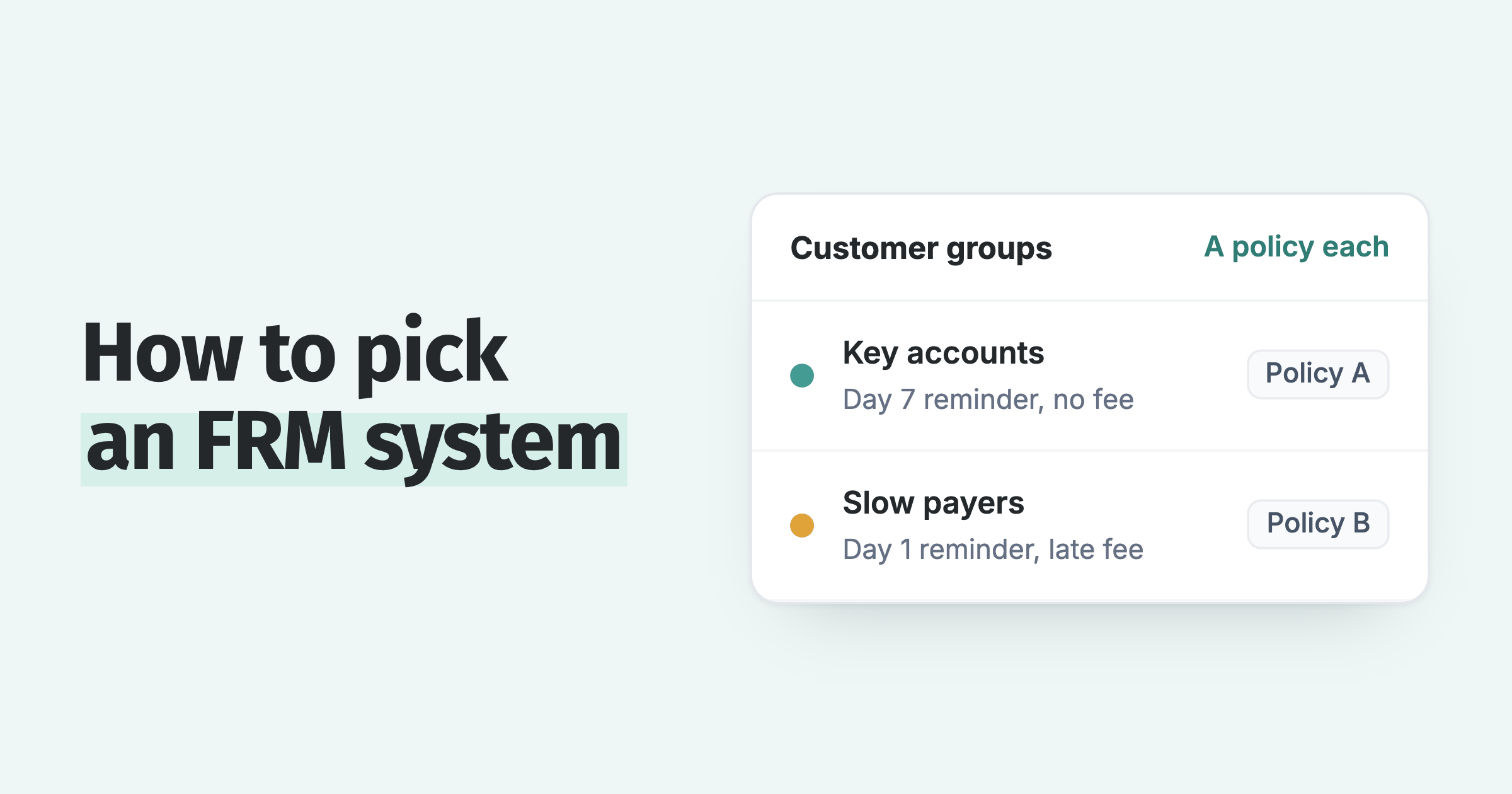 FRM segmentation: key accounts get a reminder at 7 days and no fee, slow payers a reminder at 1 day and a late fee