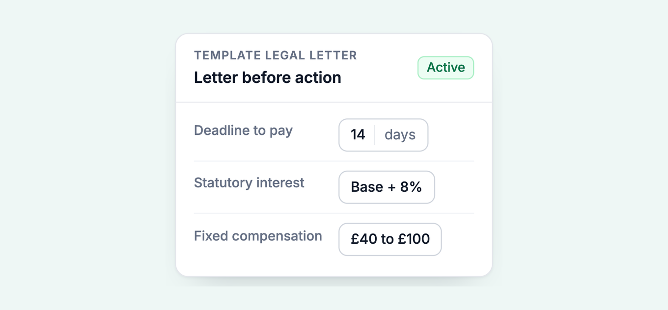 Paidnice letter before action template: 14 days to pay, statutory interest at base plus 8 percent, fixed compensation of 40 to 100 pounds