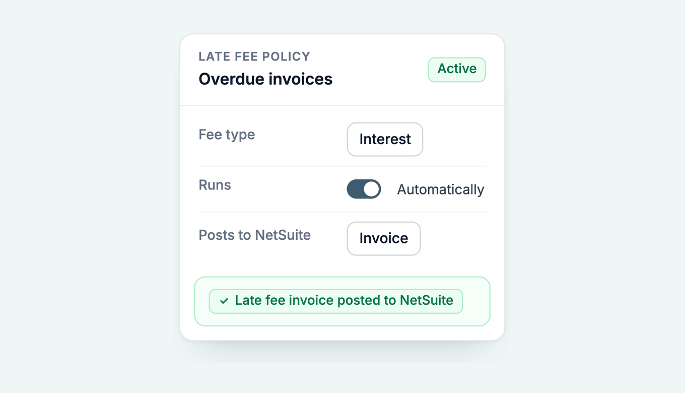 Paidnice late fee policy: interest, runs automatically, posts to NetSuite as an invoice