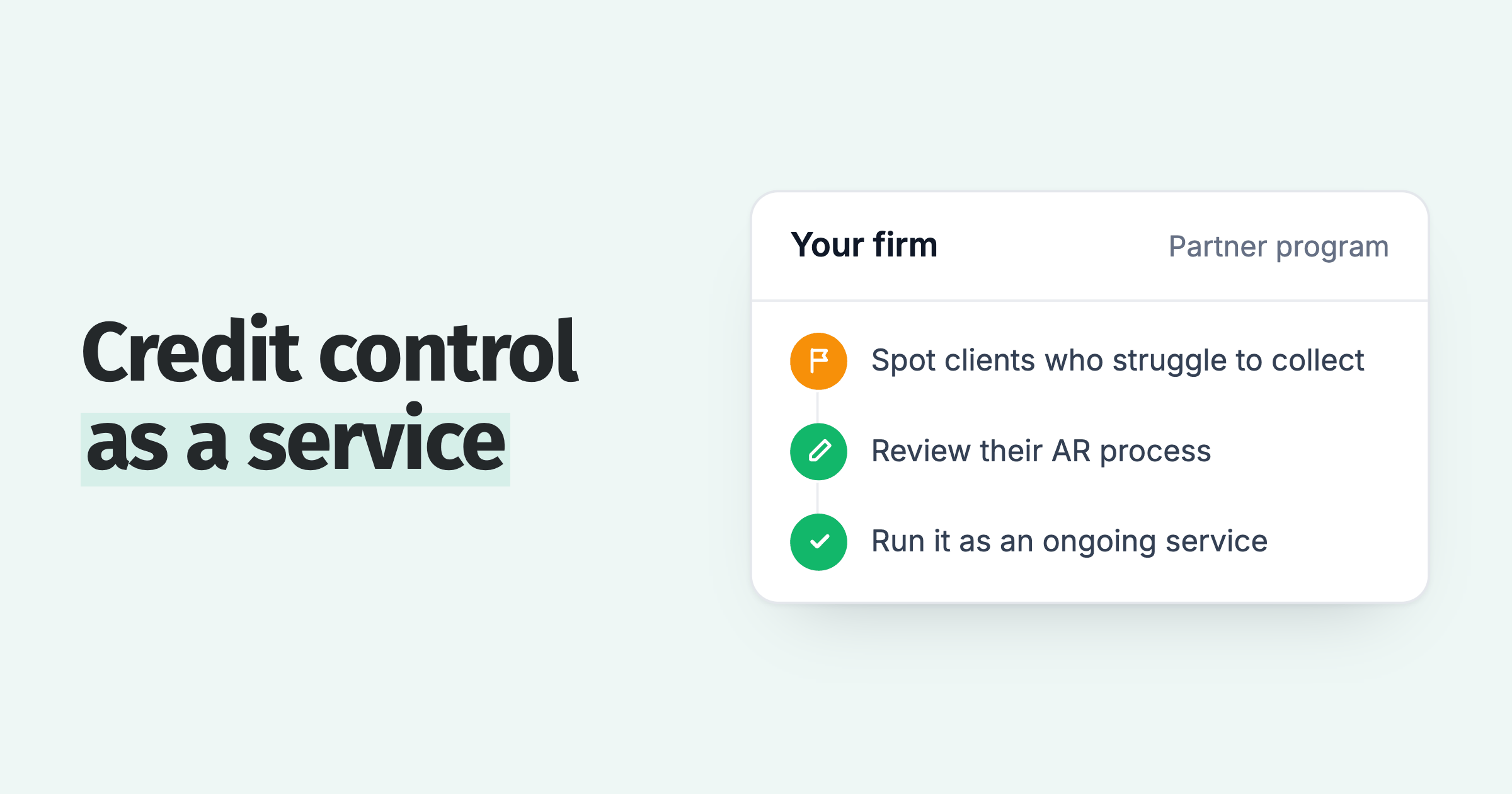 Partner program steps for a firm: spot clients who struggle, review their AR, run it as an ongoing service