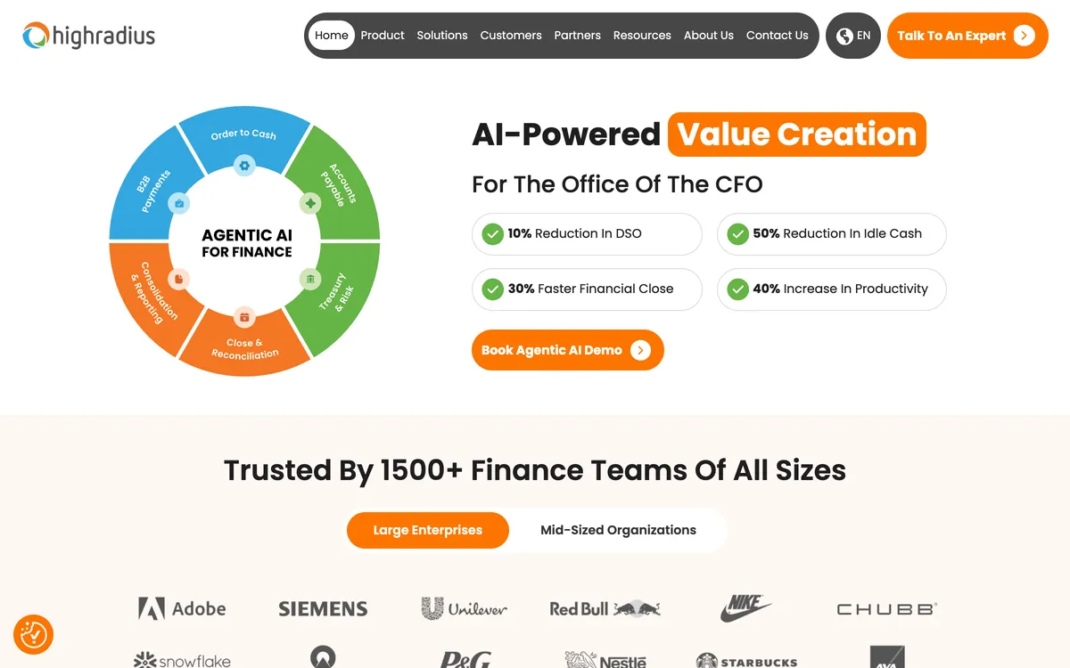 HighRadius homepage