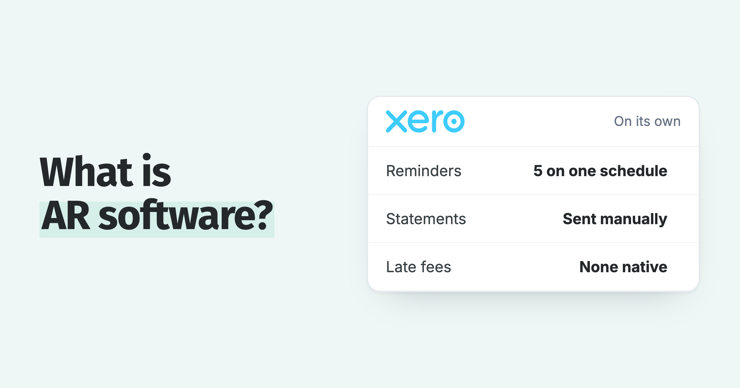 What Xero does on its own: five reminders on one schedule, statements sent manually, no native late fees